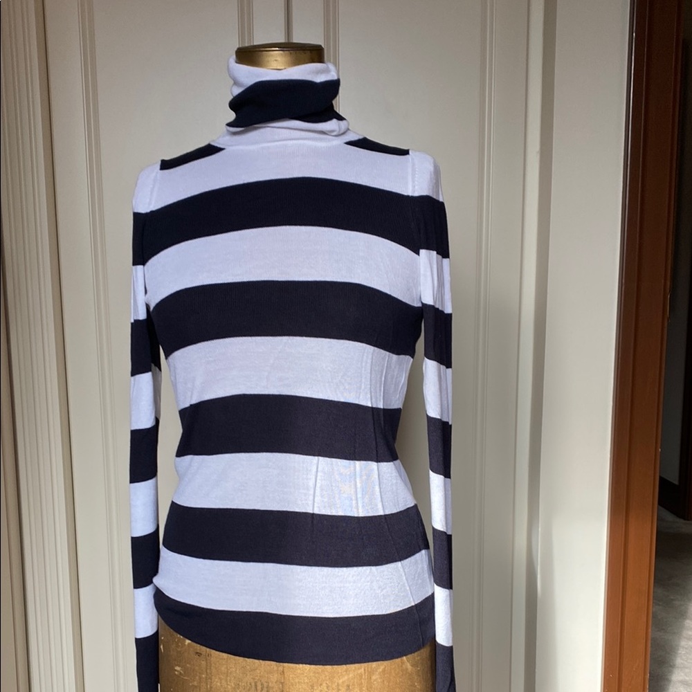 Black and White Cowl Neck Sweater with Ribbed Texture